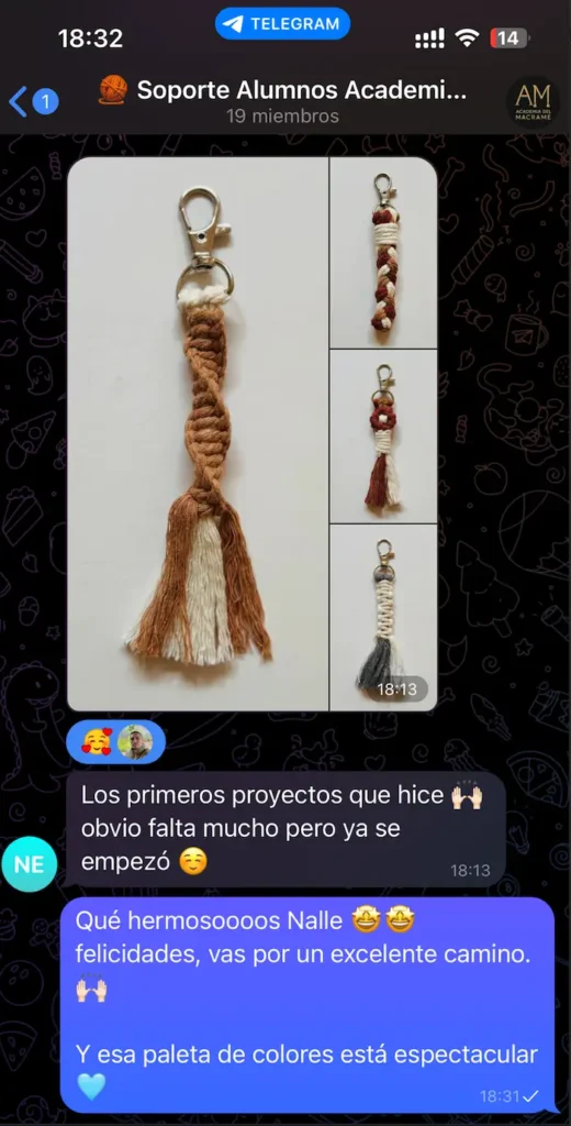 alumnos dando sus opiniones de lo que aprendieron en la Academia de Macramé